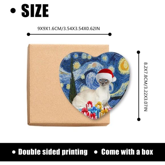 🆕 Christmas Ornament Lover Decorations Ceramic Tree Siamese Cat Xmas Hat Lover - Picture 3 of 4